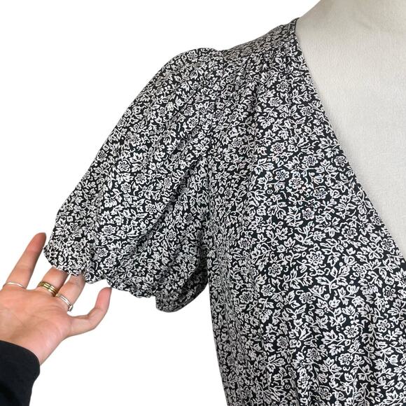 Madewell 6 Challis Button Wrap Mini Black Puff Short Sleeve Floral A-Line Dress - Picture 9 of 13